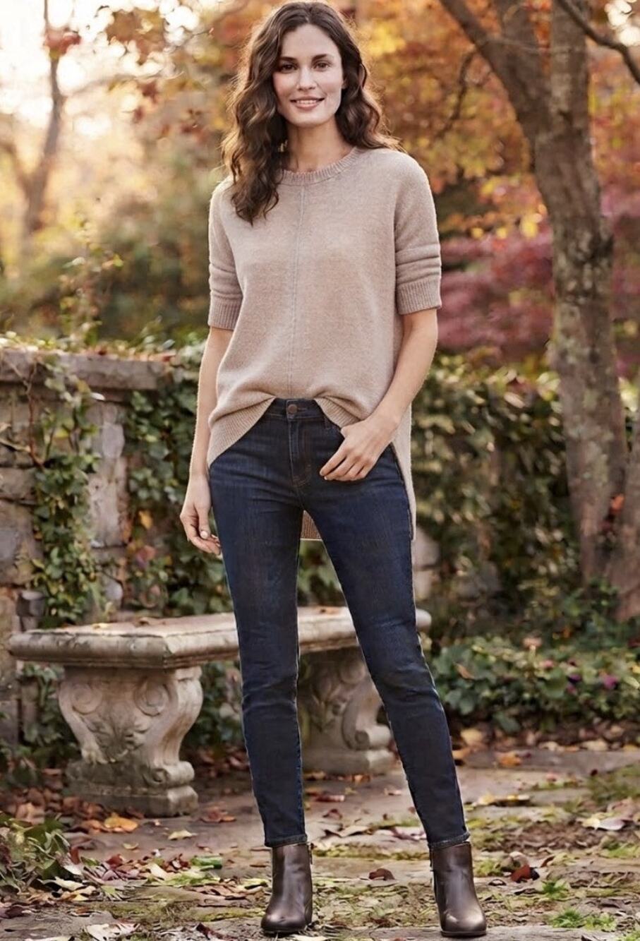 LOFT Outlet Oatmeal Oversized Boxy Tunic Sweater 3/4 Sleeve Cozy Relaxed XS/S